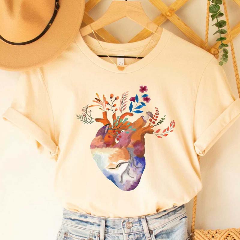 Floral Heart Anatomy And  Cardiac Nurse  And  Heart Surgery Cardiologist T-Shirt