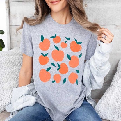 Peach Graphic  Summer Fruit T-Shirt-carlalin