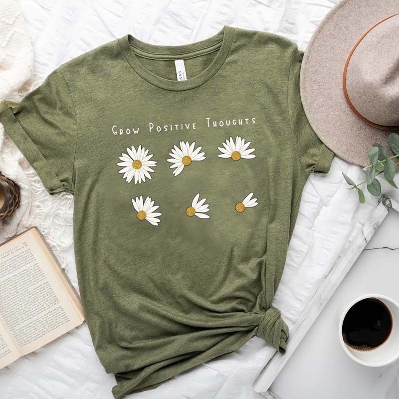 Grow Positive Thoughts Floral T-Shirt-carlalin