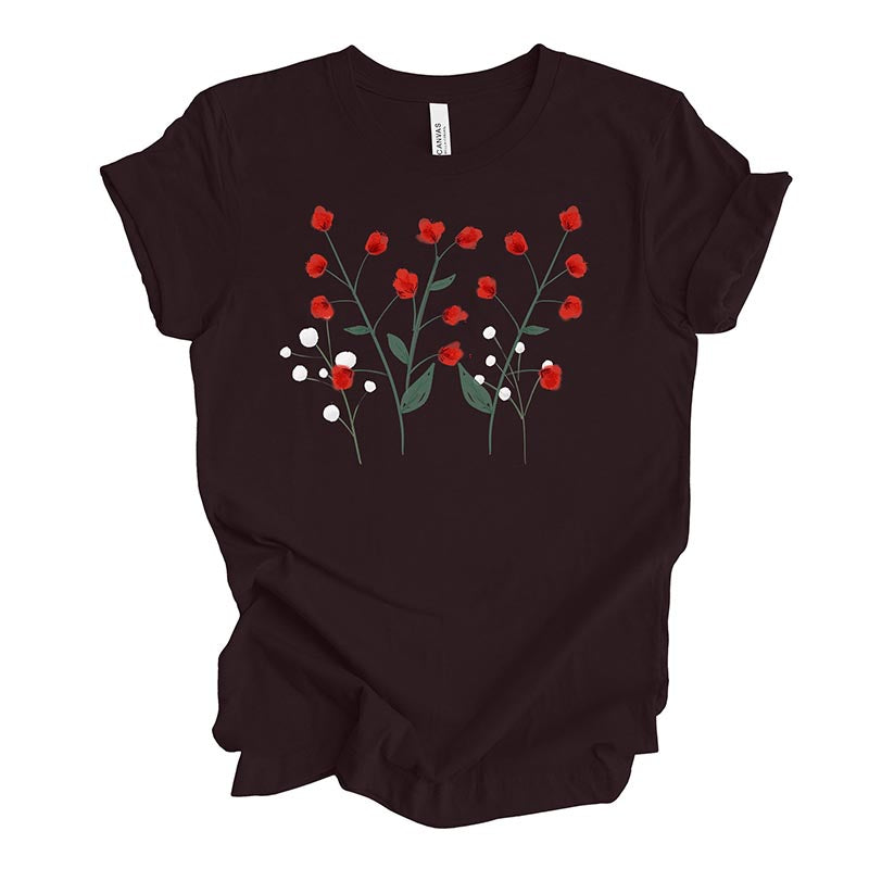 Unique Red and White Flowers T-Shirt-carlalin