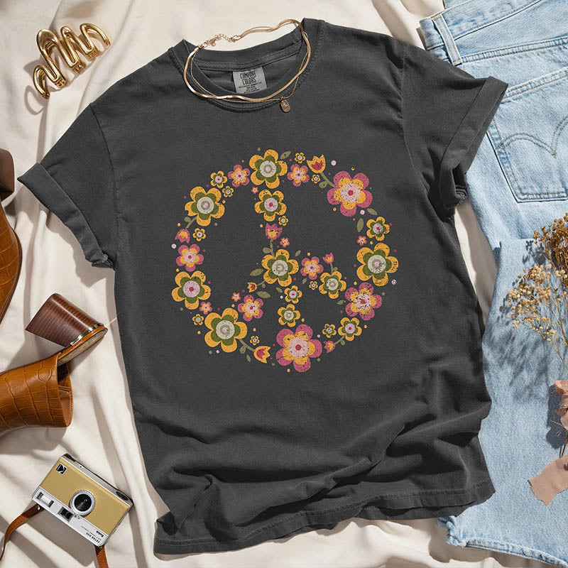 Peace Sign Valentines Flowers T-Shirt-carlalin
