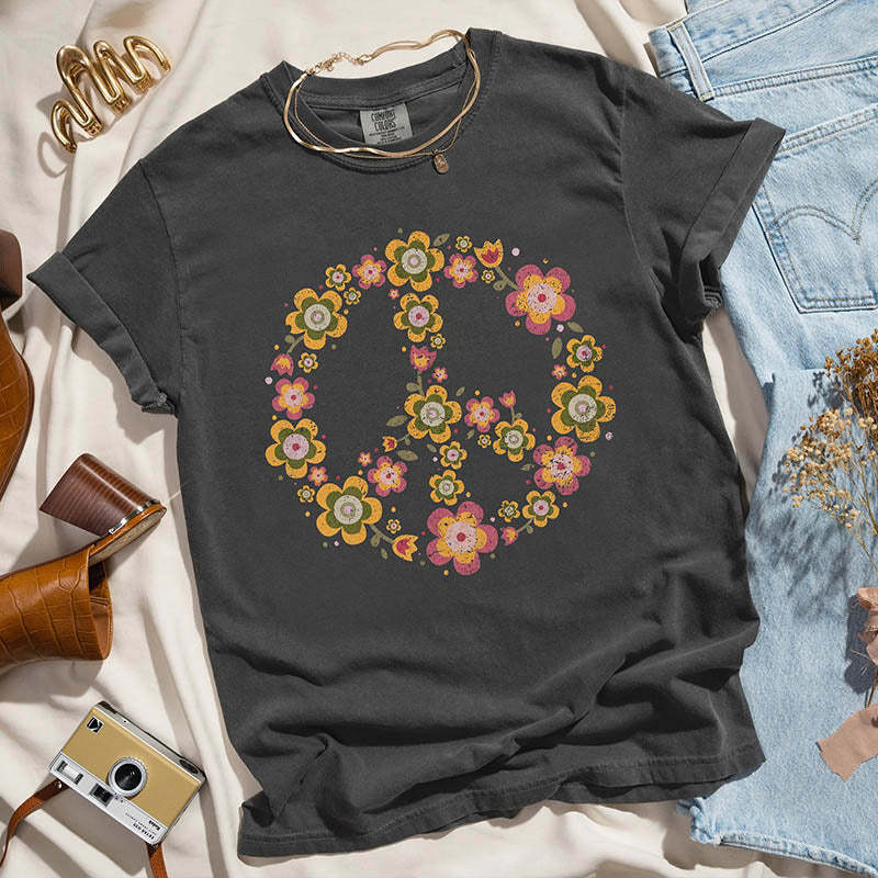 Peace Sign Valentines Flowers T-Shirt-carlalin