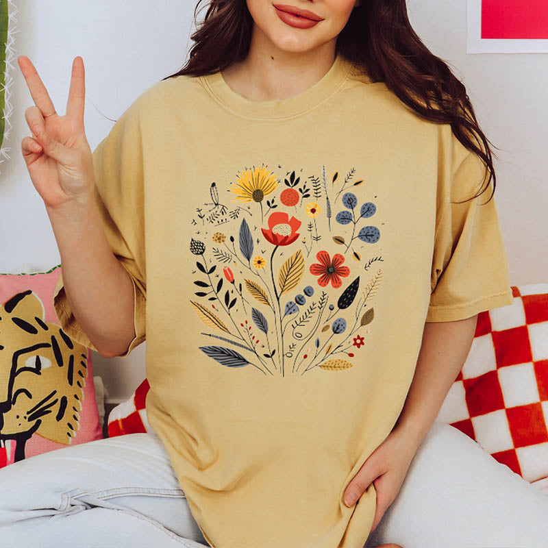 Boho Floral Garden Graphic T-Shirt-carlalin