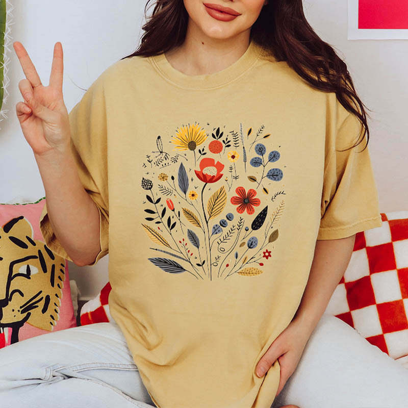 Boho Floral Garden Graphic T-Shirt-carlalin