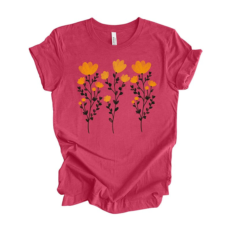 Yellow Flowers and Stems Cute T-Shirt-carlalin