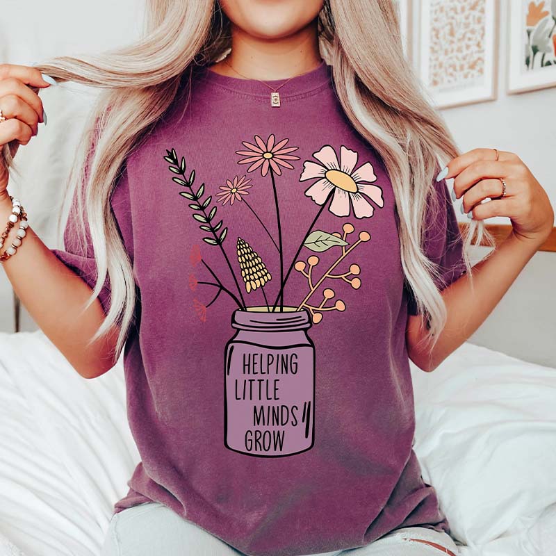 Helping Little Minds Grow Teacher Life T-Shirt-carlalin