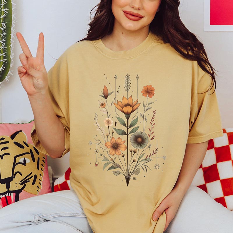 Boho Botanical  Flower T-Shirt-carlalin