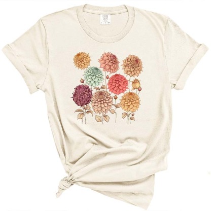 Vintage Dahlias Nature Flowers T-Shirt-carlalin