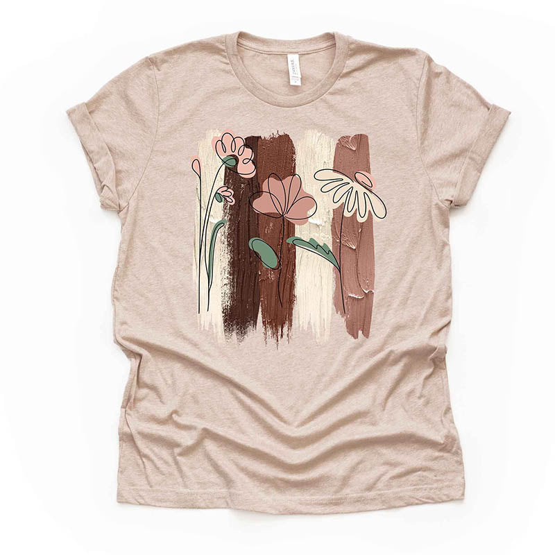 Simplistic Flowers Brushstrokes T-Shirt-carlalin