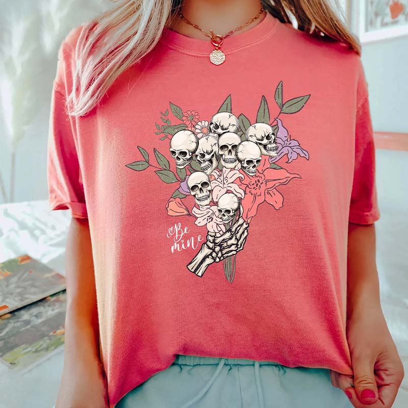 Skull Flowers Be Mine T-Shirt-carlalin