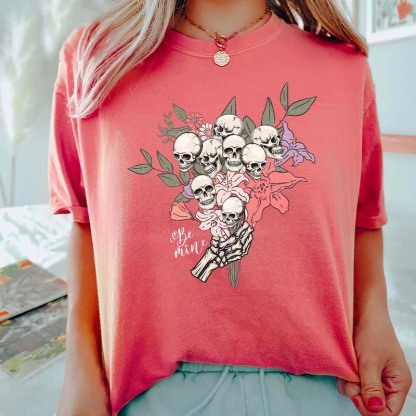 Skull Flowers Be Mine T-Shirt-carlalin