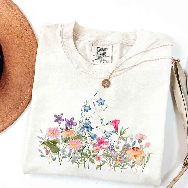 Watercolor Botanical Floral Wildflower T-Shirt-carlalin