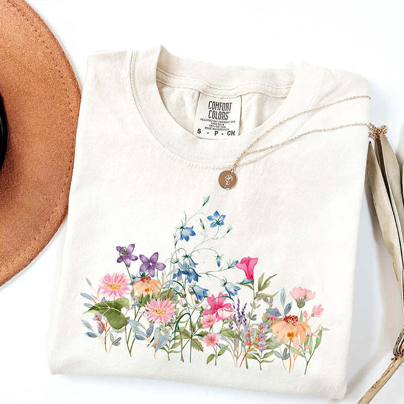 Watercolor Botanical Floral Wildflower T-Shirt-carlalin