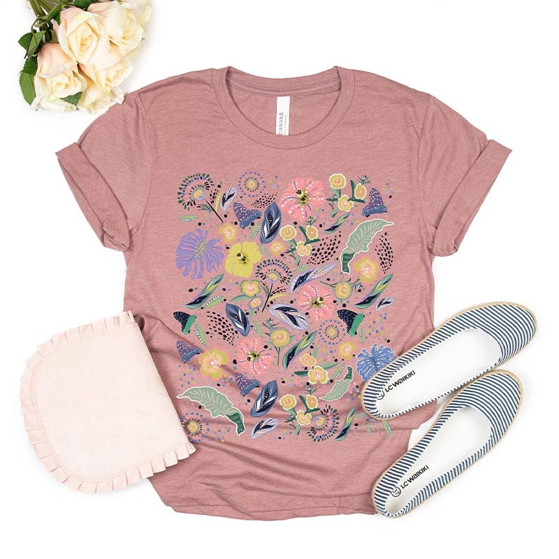 Vintage Botanical Wildflower Leaves T-Shirt-carlalin