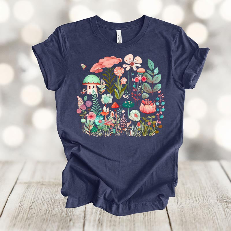 Retro Flowers Mushroom T-Shirt-carlalin