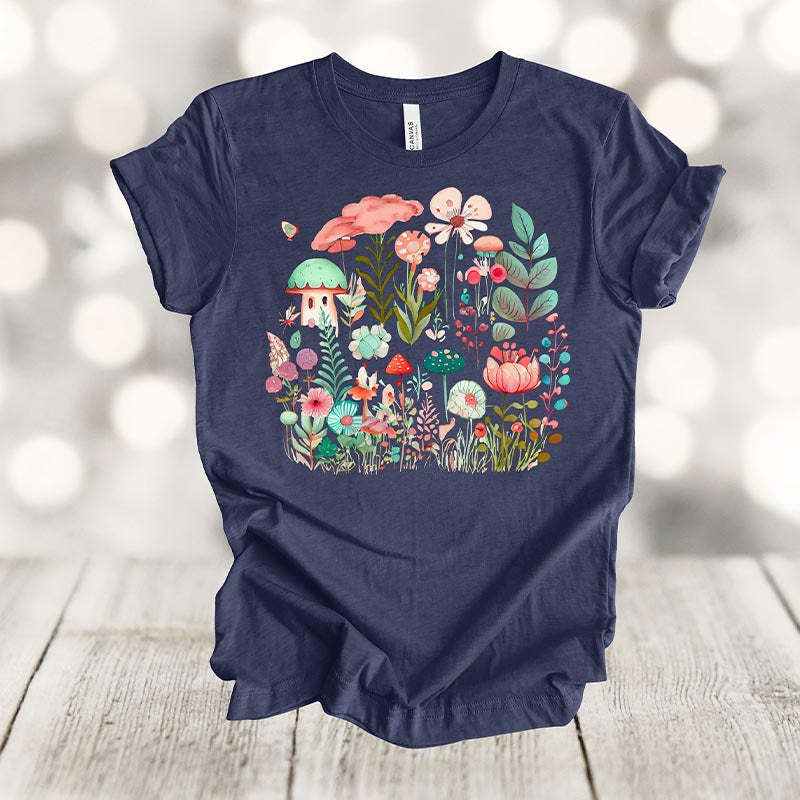 Retro Flowers Mushroom T-Shirt-carlalin