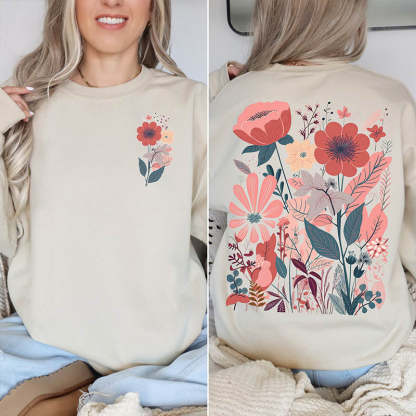Boho Flower Minimalist Print Sweatshirt-carlalin