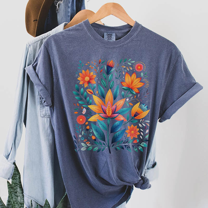 Boho Folk Art  Wildflower T-Shirt-carlalin