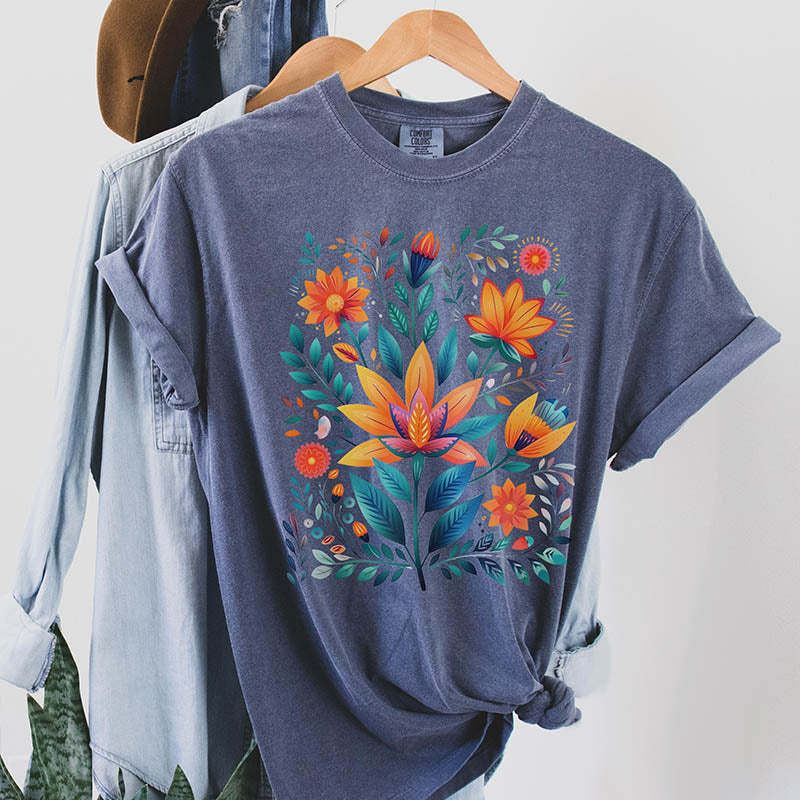 Boho Folk Art  Wildflower T-Shirt-carlalin