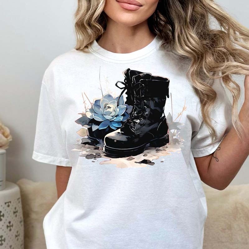 Boot Echeveria Flower T-Shirt-carlalin