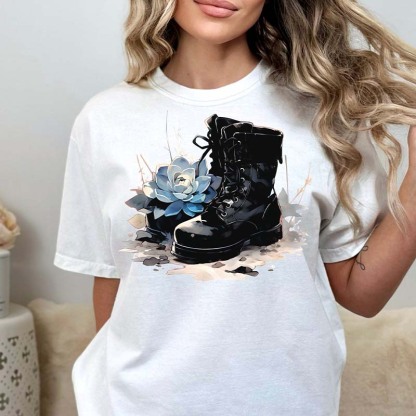 Boot Echeveria Flower T-Shirt-carlalin