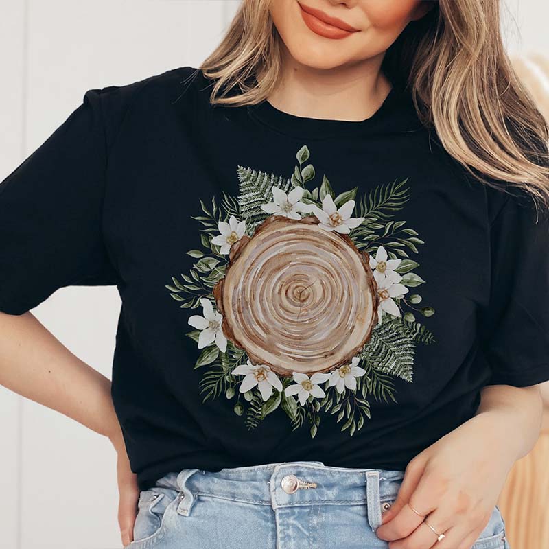 Boho Nature Wildflowers Wood T-Shirt-carlalin