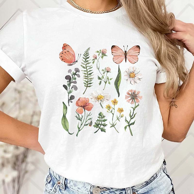 Floral WildFlowers Butterfly Woodland T-Shirt-carlalin