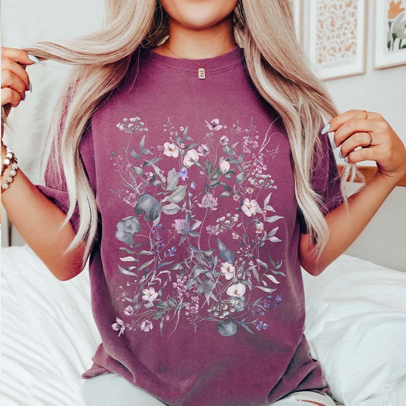 Watercolor Wildflowers Spring Mystic T-Shirt-carlalin