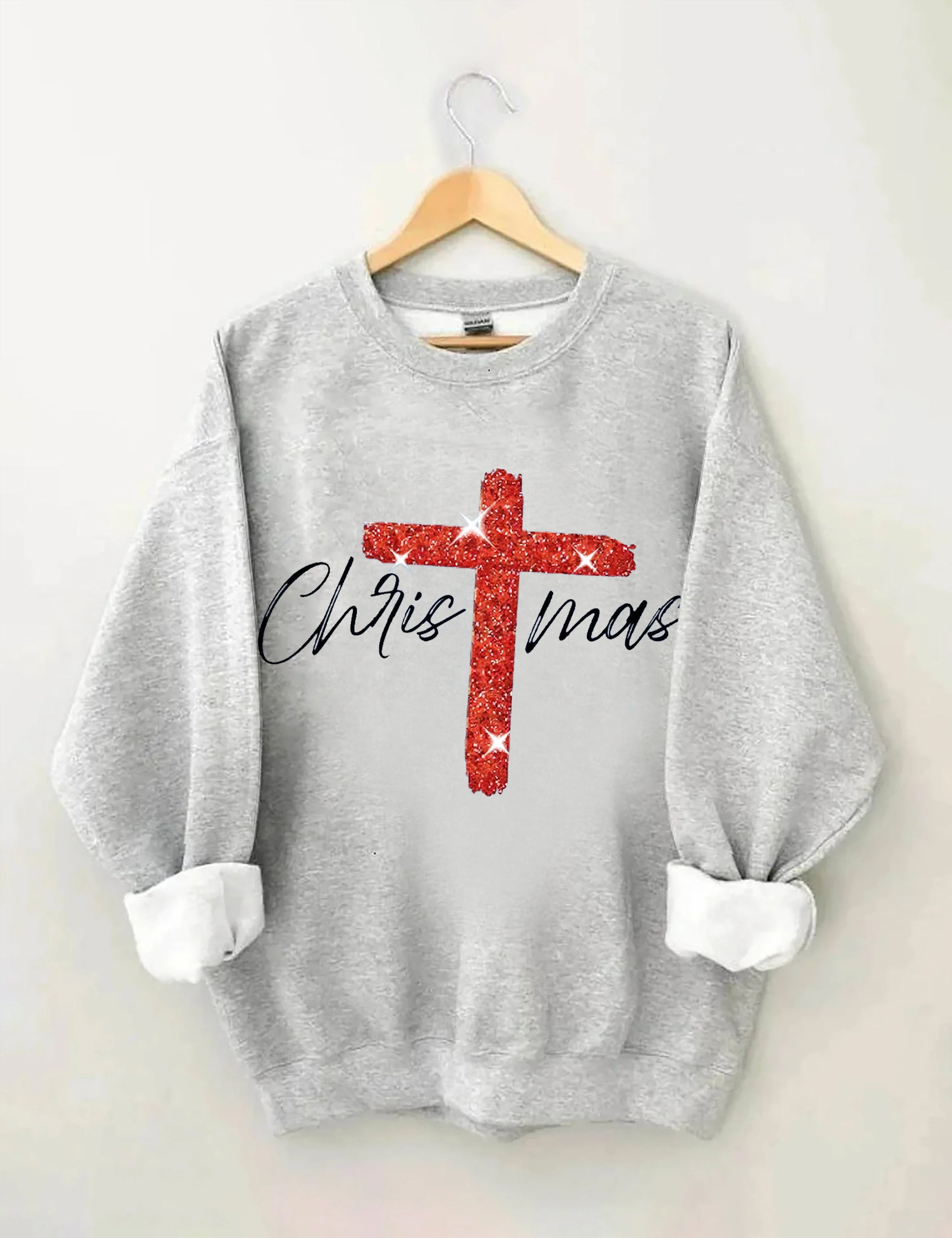 Retro Christmas Faith Cross Print Sweatshirt-carlalin