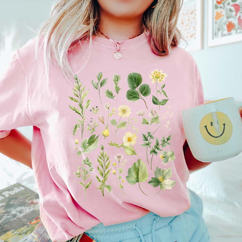Boho Watercolor Botanical Leaves T-Shirt-carlalin