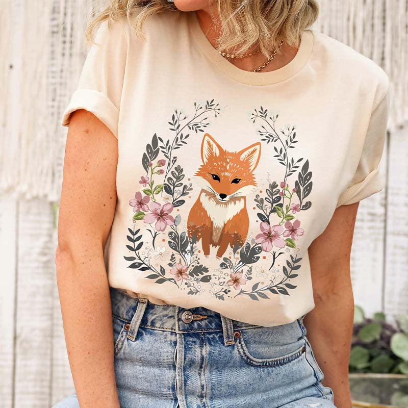 Cozy Cute Fox Wildlife Animal T-Shirt-carlalin