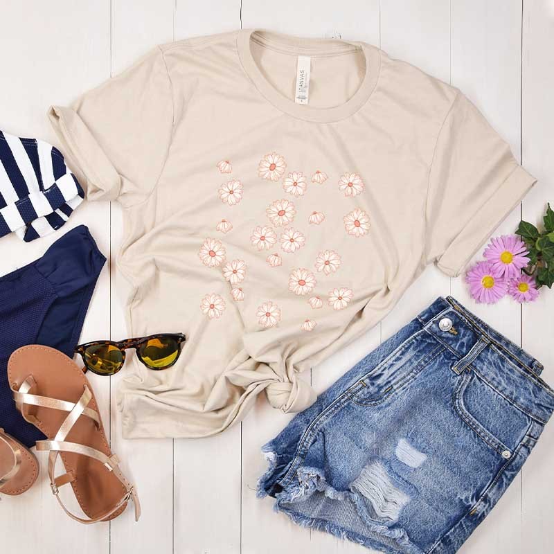 Womens Daisy Floral Delicate T-Shirt-carlalin