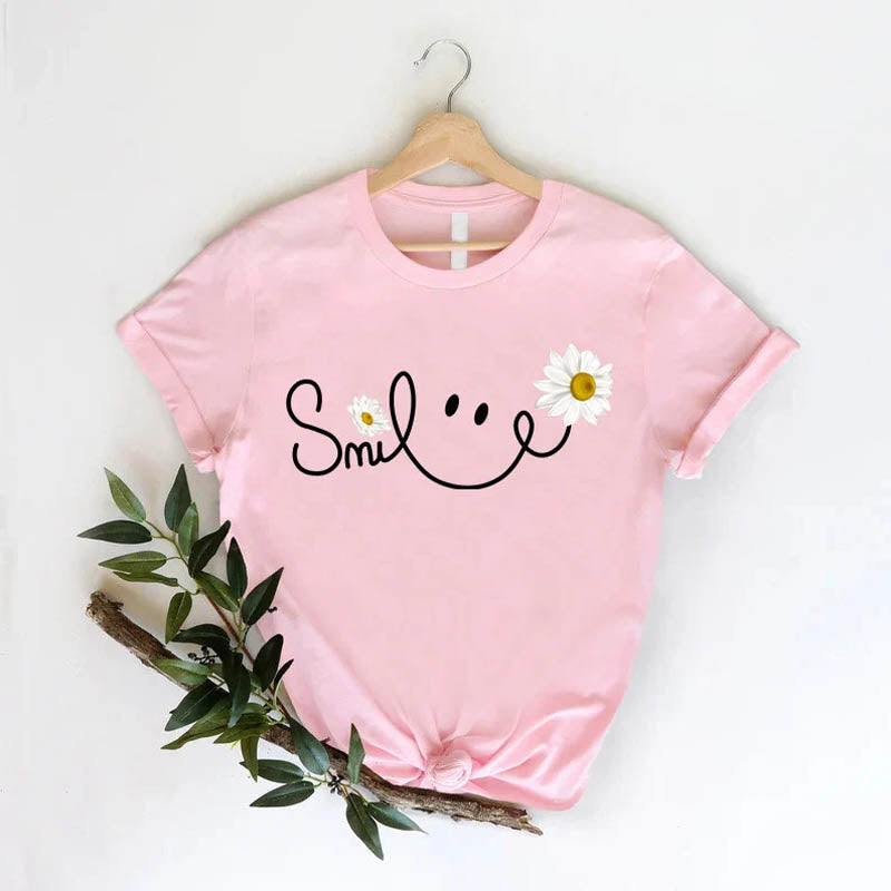 Daisy Smile Face Floral T-Shirt-carlalin