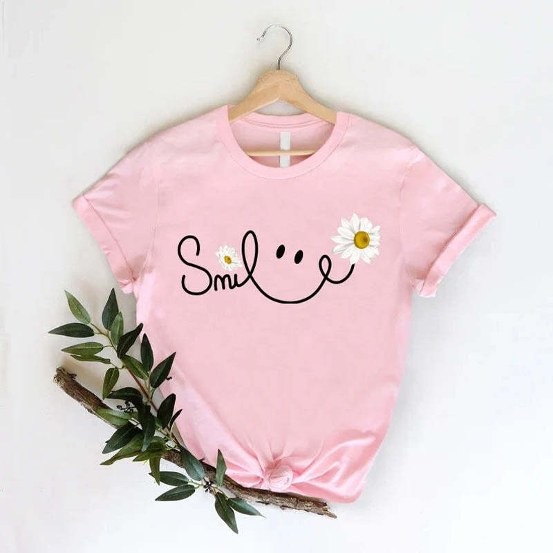 Daisy Smile Face Floral T-Shirt-carlalin