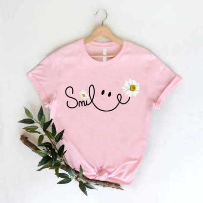 Daisy Smile Face Floral T-Shirt-carlalin