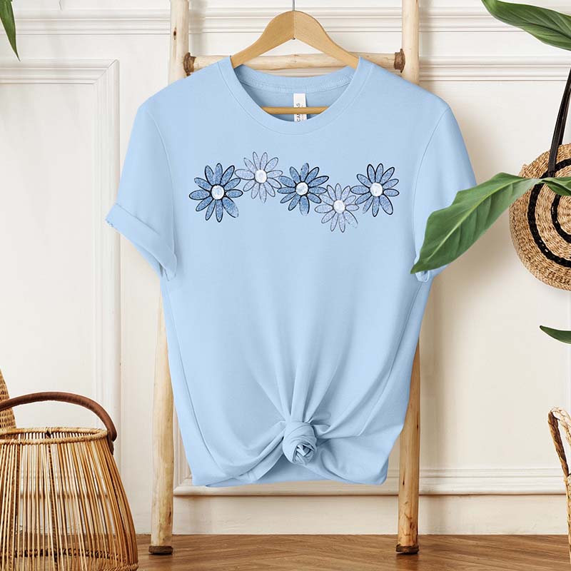 Blue Daisy Wildflower Cute T-Shirt-carlalin