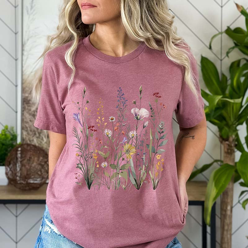 Wild Flowers Pastel Floral Nature T-Shirt-carlalin