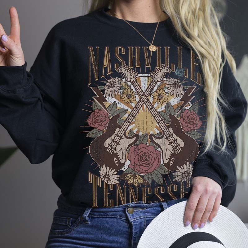 Nashville Cute Music City Tennessee Graphic Crewneck Sweatshirt