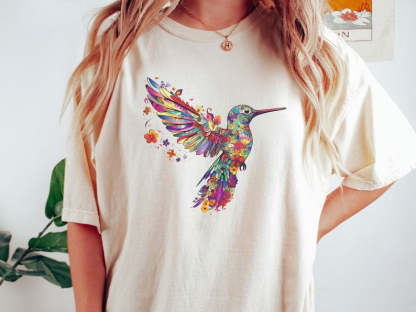 Floral Hummingbird Shirt Animal Lover Tee-carlalin