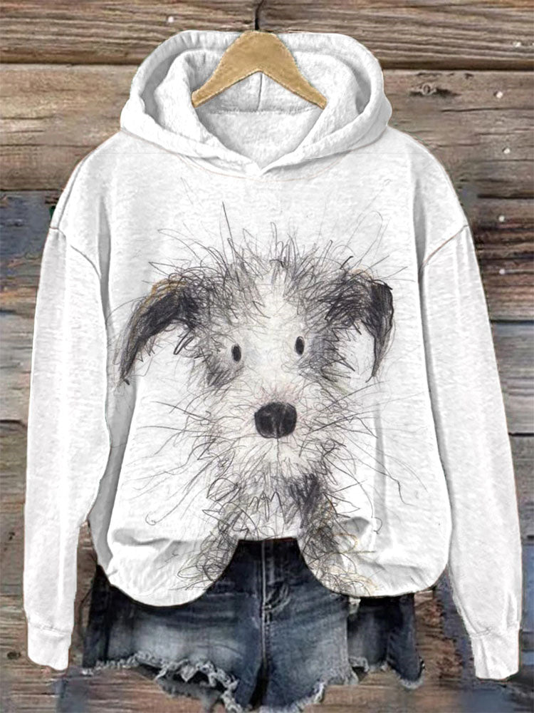 Hand-Painted Funny Dog Print Casual Cozy Hoodie-carlalin
