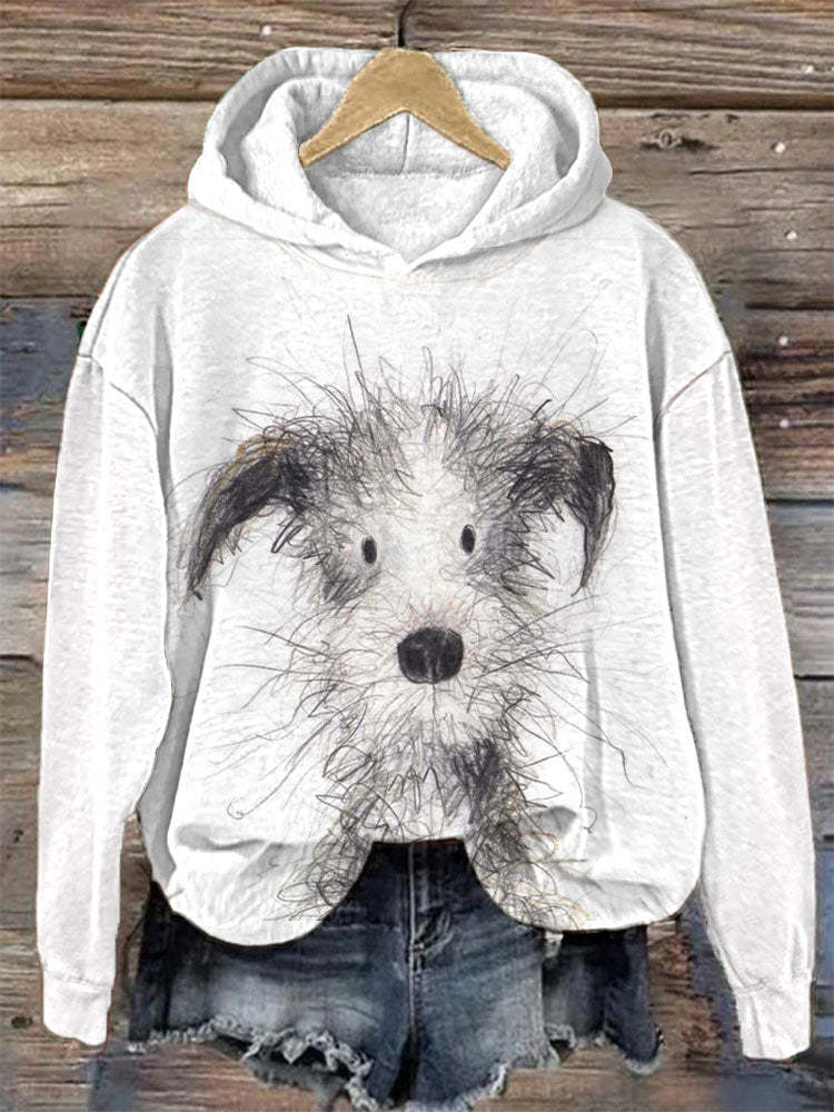 Hand-Painted Funny Dog Print Casual Cozy Hoodie-carlalin
