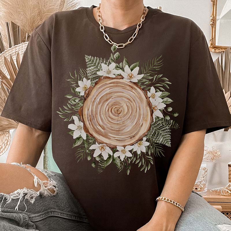 Boho Nature Wildflowers Wood T-Shirt-carlalin