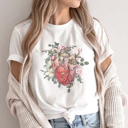 Watercolor Floral Anatomical Heart T-Shirt
