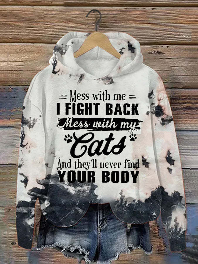 Women's Mess With Me I Fight Back Mess With My Cats Print Casual Hoodie-carlalin