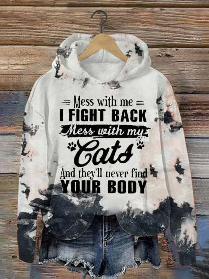 Women's Mess With Me I Fight Back Mess With My Cats Print Casual Hoodie-carlalin