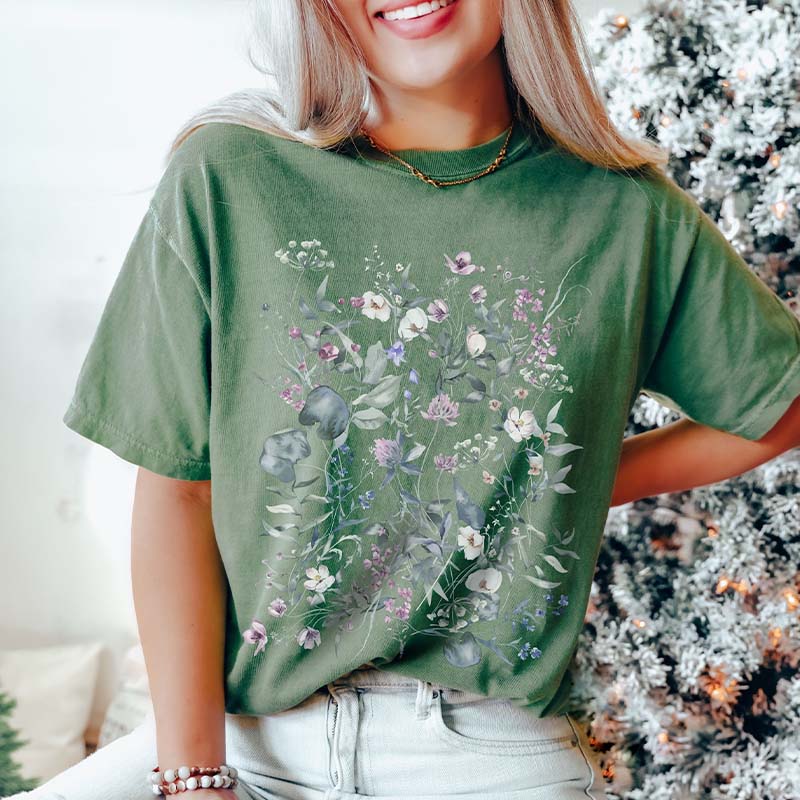 Watercolor Wildflowers Spring Mystic T-Shirt-carlalin