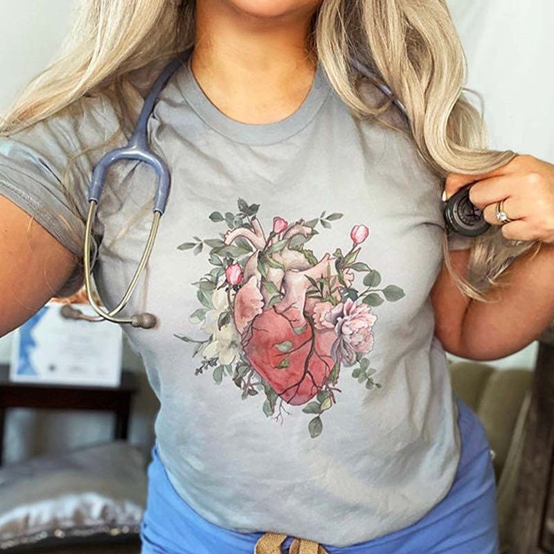 Watercolor Floral Anatomical Heart T-Shirt