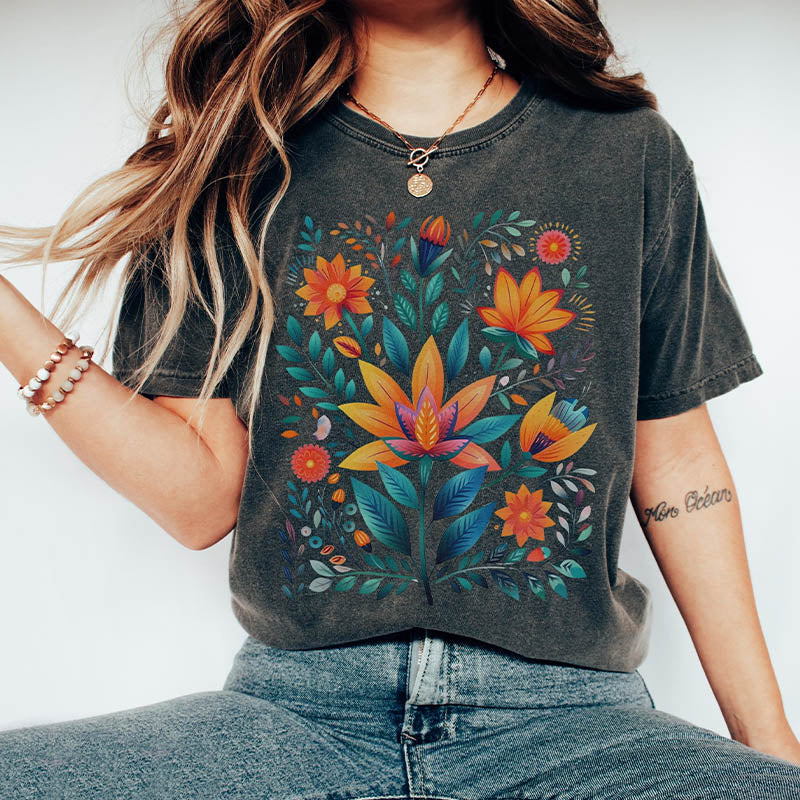 Boho Folk Art  Wildflower T-Shirt-carlalin