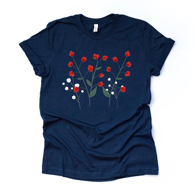 Unique Red and White Flowers T-Shirt-carlalin
