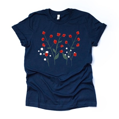 Unique Red and White Flowers T-Shirt-carlalin